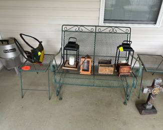 Iron glider, side tables and accessories for the outdoors 
