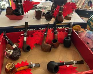 Large antique pipe collection with humidor