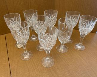 Several sets of crystal water, goblets wine, glasses, and more