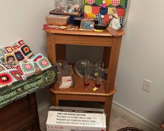 Vintage crocheted throws, and lots of vintage sewing supplies