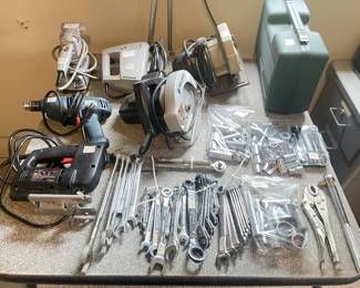 Wrench sets, socket sets, corded power tools.