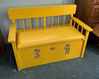 Vintage Yellow Painted Mudroom Bench