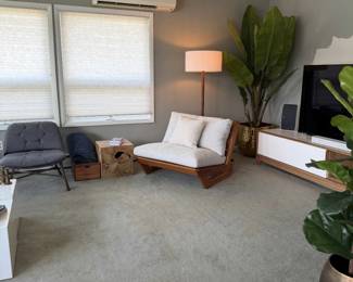 Sunroom Large Wood Chair White Cushions 