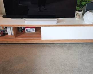 Wood and White Lacquer TV Console 93.5"x23.5"x19" = $2400