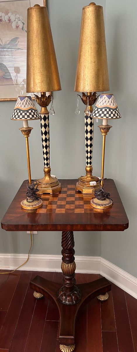 Maitland smith game table and Harlequin Lamps