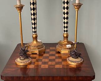 Maitland smith game table and Harlequin Lamps