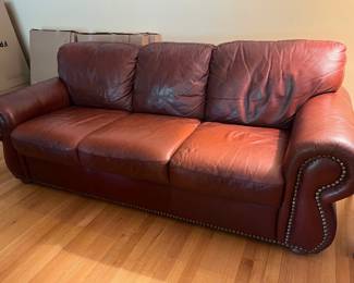 85"L leather sofa with nailhead trim - we have 2 matching available