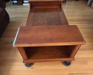 cherry coffee table with center storage drawer and bookcase end - 54Lx28wx21h