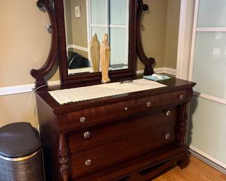 restored antique flame mahogany dresser with mirror #2 - 50wx72hx25d