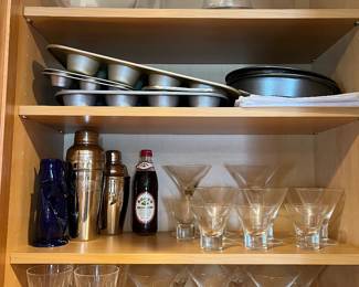 martini glasses, bakeware