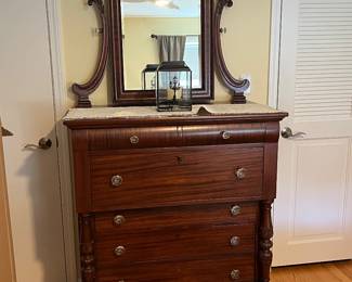 restored antique flame mahogany dresser with mirror #1 - 40wx75hx22d