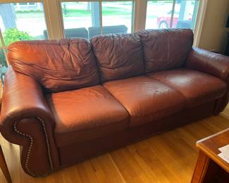 85"L leather sofa with nailhead trim - we have 2 matching available