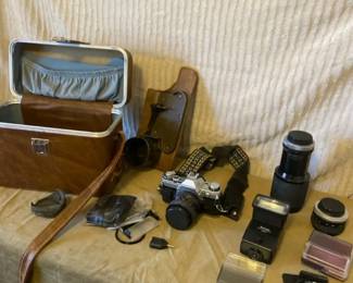 Canon AE135mm SLR Film Camera, Case and Accessories