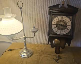 Vintage Linden Cuckoo Clock And Vintage Table Lamp Milk Glass Shade
