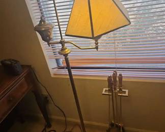 MidCentury Modern Brass Colored Metal Floor Lamp And A Fireplace Set