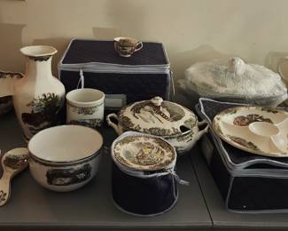 Huge collection of THE FRIENDLY VILLAGE. Plates, cups, serving bowls and trays, and more
