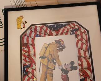 Mickey Mouse with firefighter lithograph