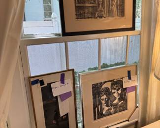 Top Helene Ross, "Waiting". Bottom left woodblock print signed Utagawa Hiroshige IV, on right is Roslyn Rose "Faces of Athena"