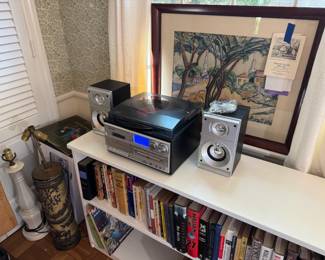 Elizabeth Grandin (1889-1970) signed original watercolor, Crosley Eclipse turntable stereo system, works great, currently playing :)