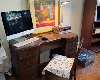 Apple desktop computer, running Mojave, wiped and ready to go! Paul Collomb French b. 1921 signed lithograph, cannot make out the French title. Desk/Vanity is for sale too!