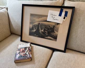 Signed lithograph of Thomas Hart Benton on loveseat