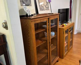 Gorgeous cabinet, has locking key too. Cabinet is 37" wide x 12" deep x 50.75" tall. Nona Hershey signed aquatint and Benny Andrews signed litho, Associated American Artists receipt 1974