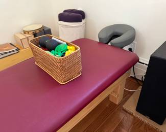 Unique, custom-made low-profile "stretching" or wellness/massage table, has FaceSpace contoured face cradle pillow and rig built in too