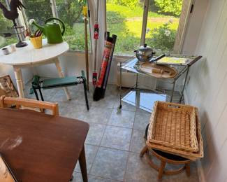 Cute vintage bar cart, gardening supplies