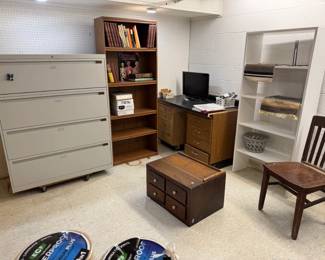 There are so many bookcases for sale here! There will be several free filing cabinets too