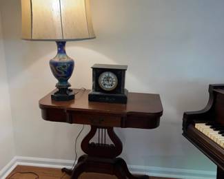 Beautiful antique cloisonne lamp and antique black marble French clock