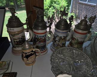 collection of antique handpainted beer steins Germany, with War scenes