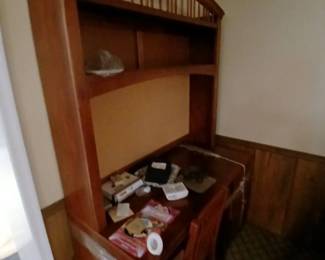 cherry bedroom set, hutch, bed, end tables