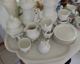 Limoges demitasse set with hot water, coffee, sugar, creamer, tray