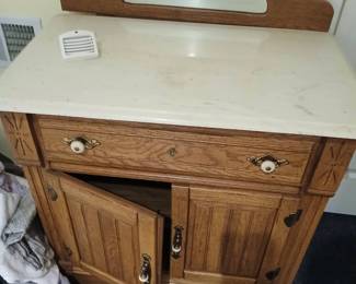 oak wash stand, marble top