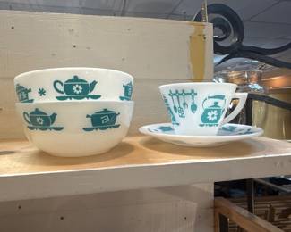 kitchen aid rare bowls and tea cup and saucer