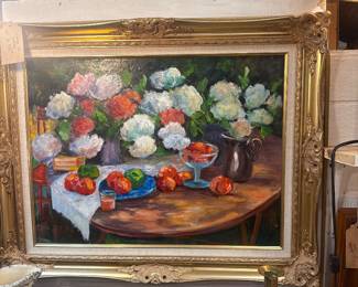 framed floral peaches, and peonies art