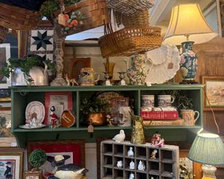 baskets, birds, lamps, serving platters