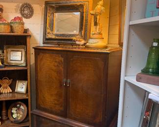 Vintage wood cabinet with burl veneer and brass hardware