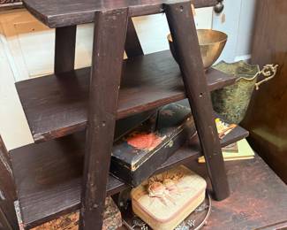 Rustic wooden 3-tier step stool or plant stand with dark finish 