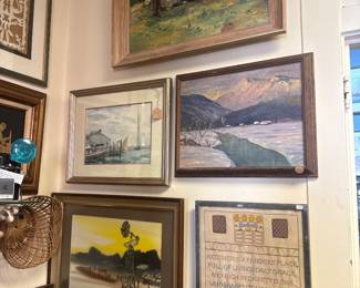 lots of framed art- oils, watercolors, prints, etc. throughout Red Queen's 