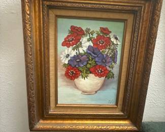 floral framed oil painting
