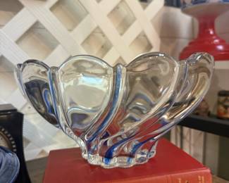 vintage glass bowl and books