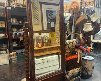 large wood stand mirror