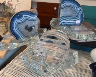 tiered glass piece, book ends