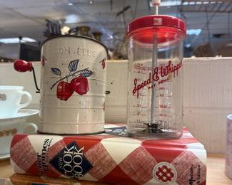 vintage apple sifter, vintage cookbooks and speed e whipper