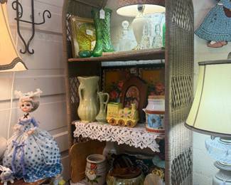 Vintage vases, lamps, collectible dolls