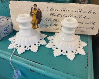 vintage milk glass candlesticks