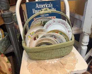 dishes, chairs, doilies