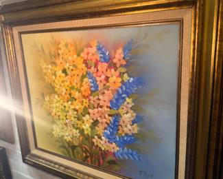 framed floral oil painting