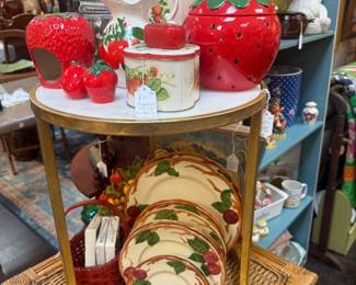 strawberry collectibles, dish set, strawberry cookie jar